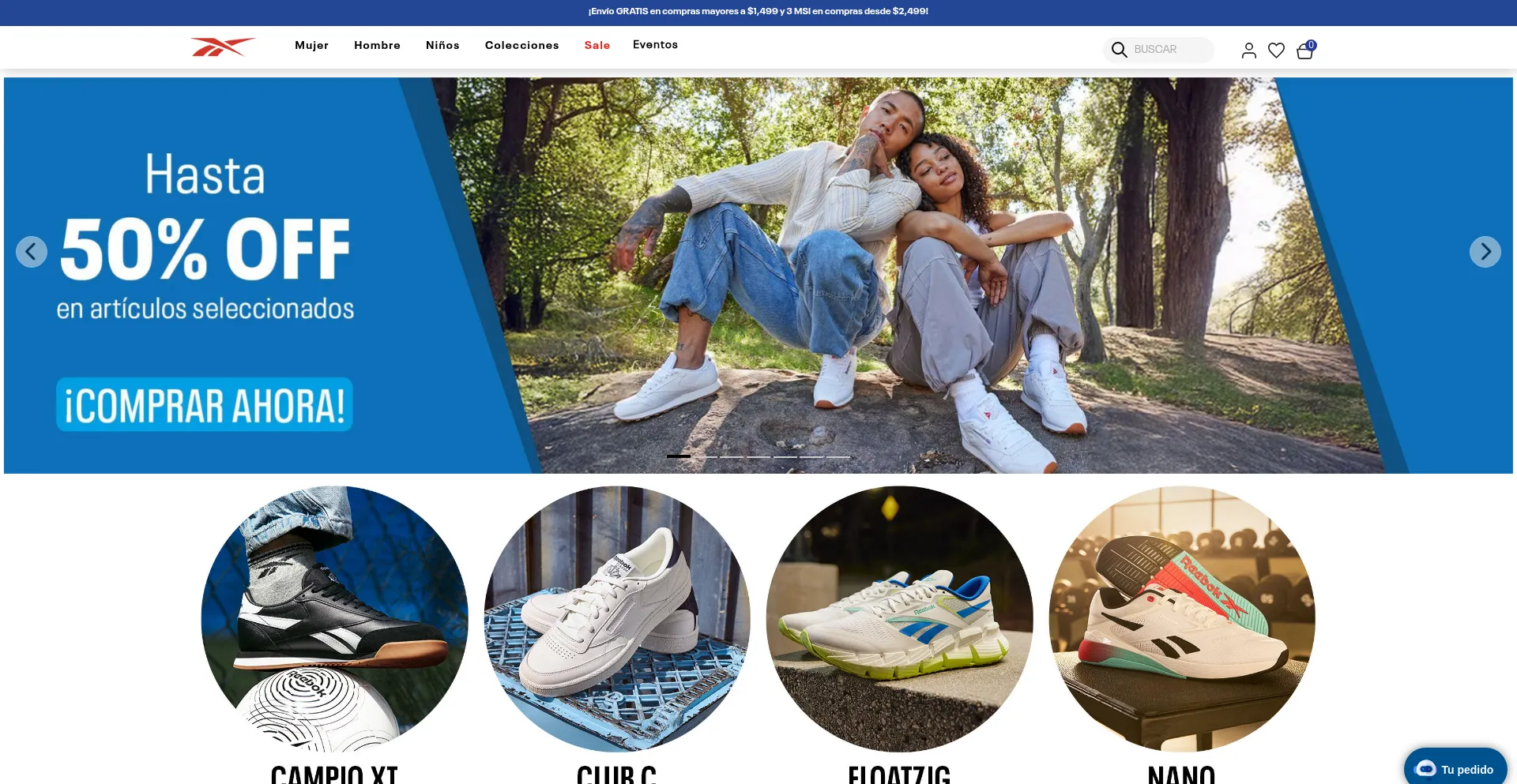 Website screenshot of Reebok.mx