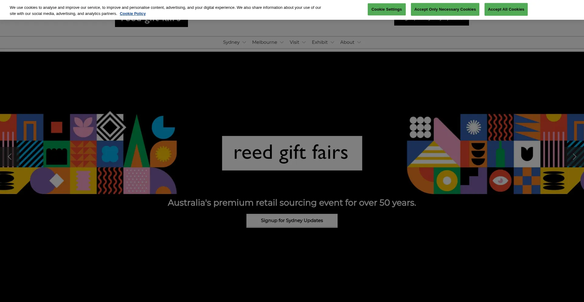 Website screenshot of Reedgiftfairs.com.au