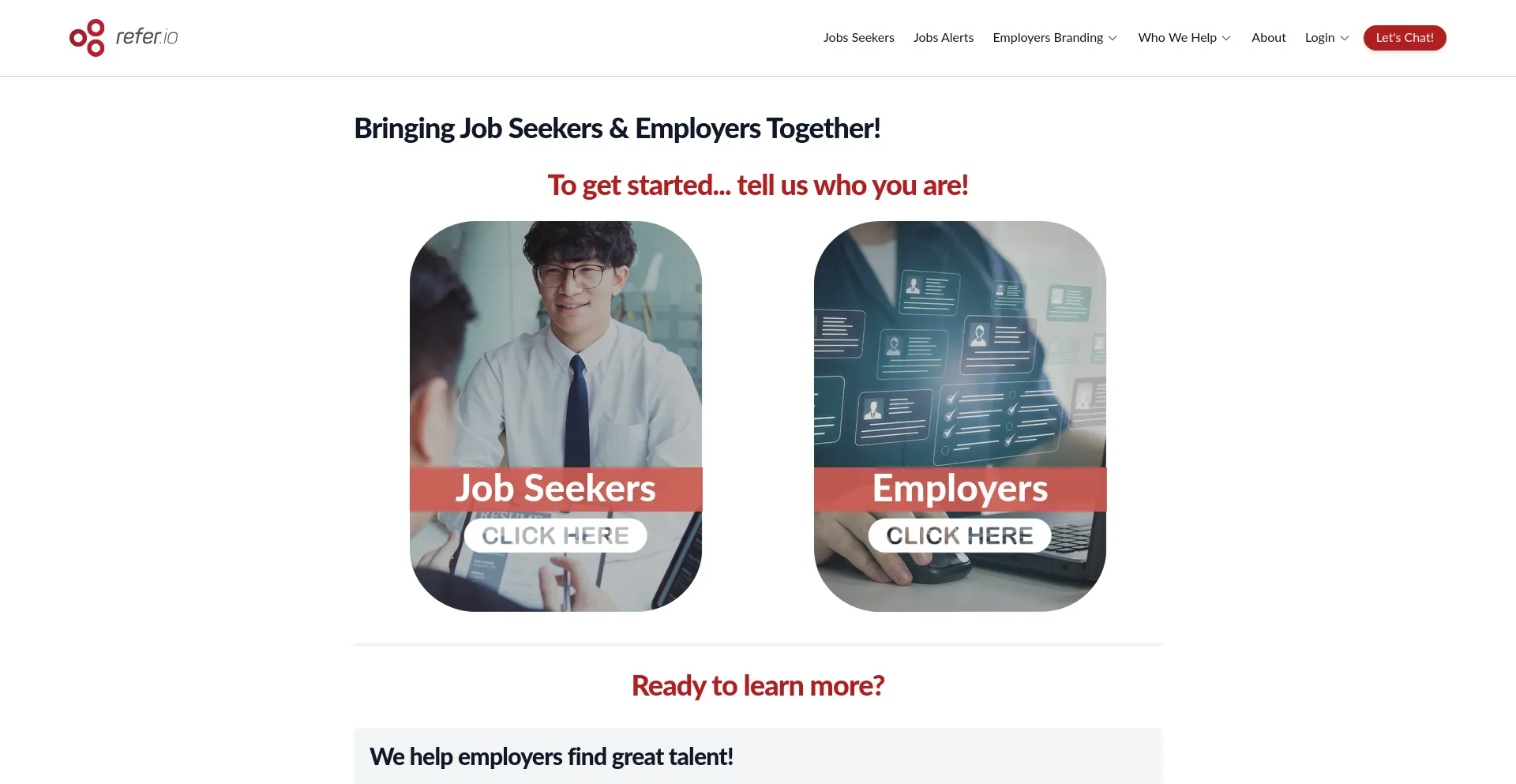 Website screenshot of Refer.io