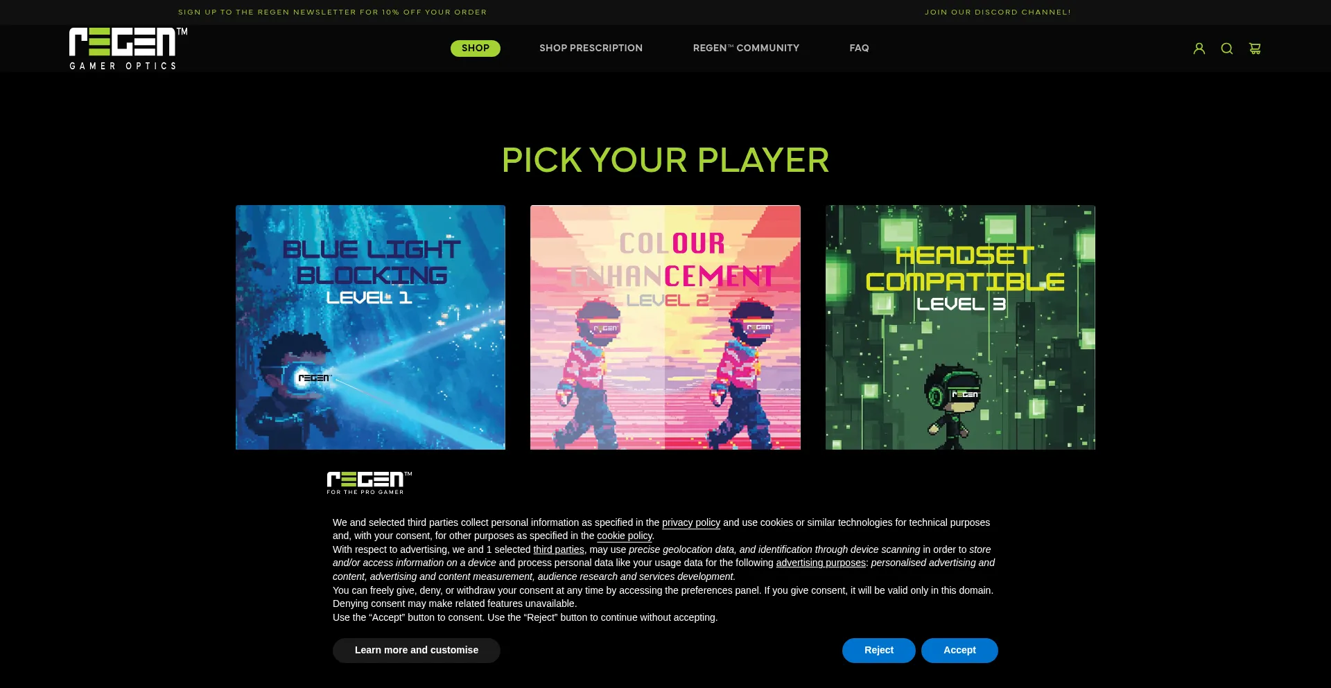 Website screenshot of Regen-optics.com