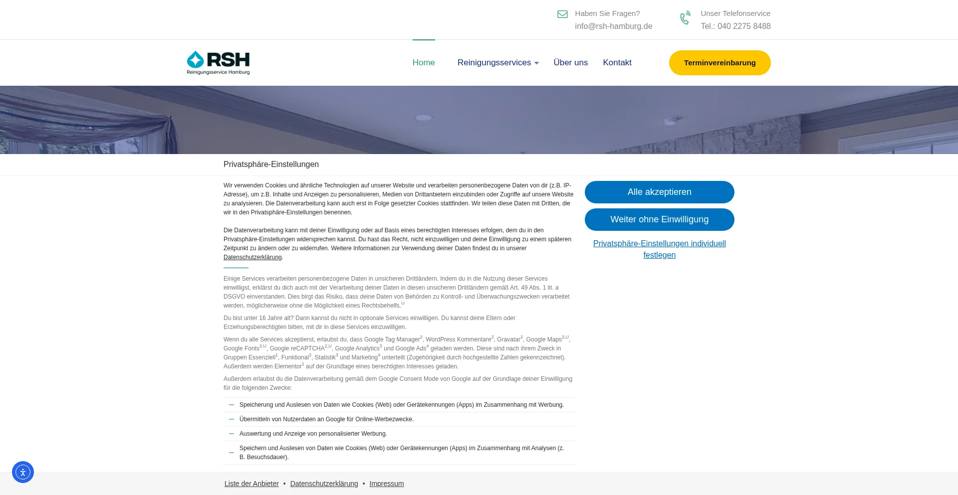 Website screenshot of Reinigungsservicehamburg.de
