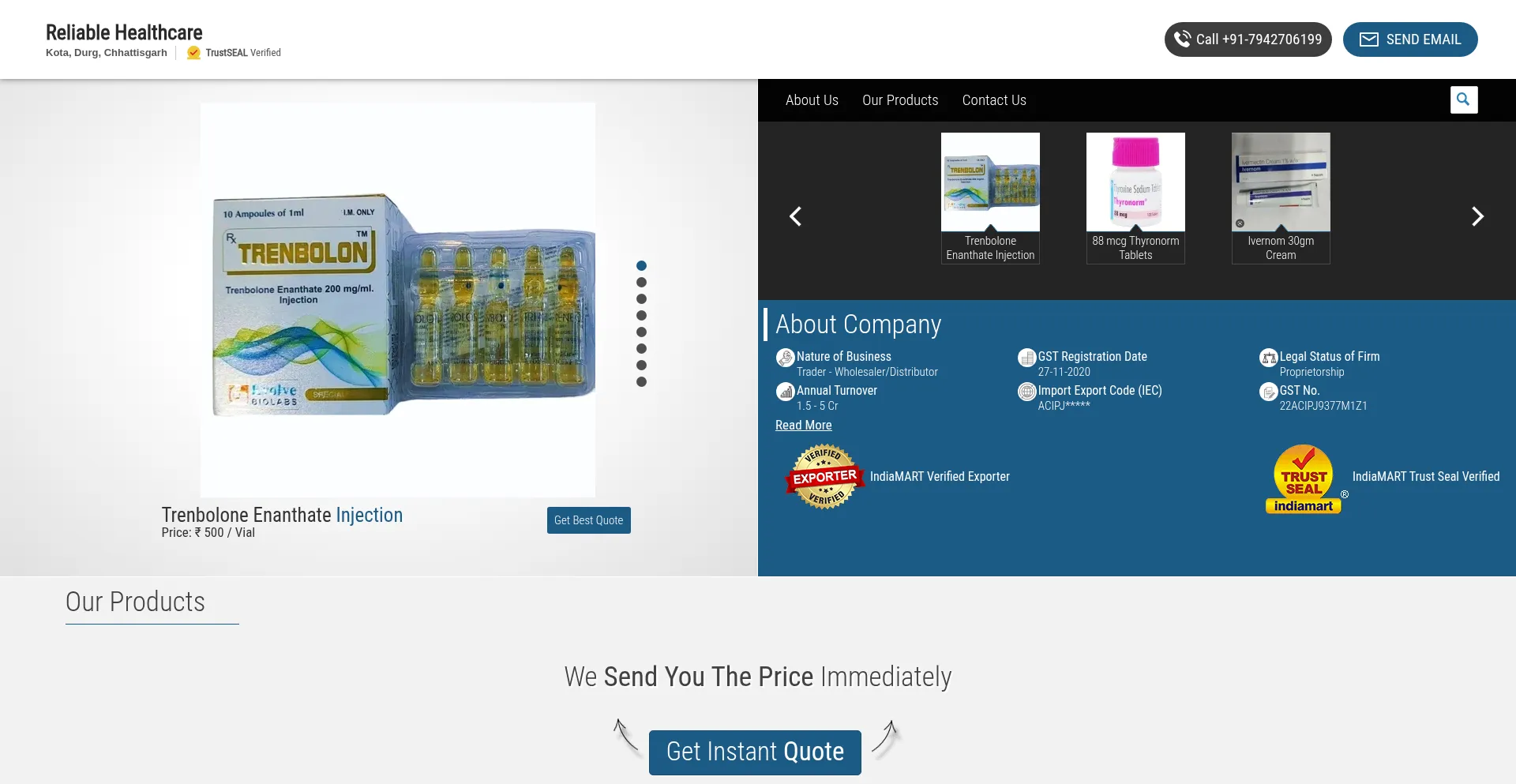 Website screenshot of Reliablehealthcareindia.com