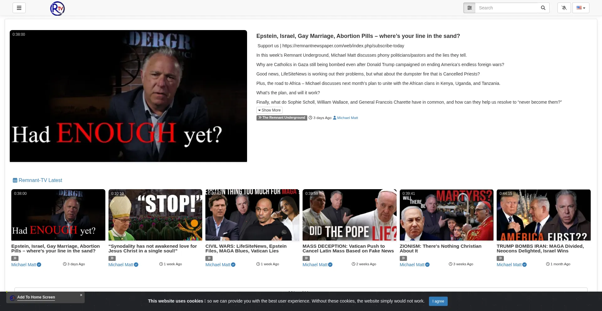 Website screenshot of Remnant-tv.com