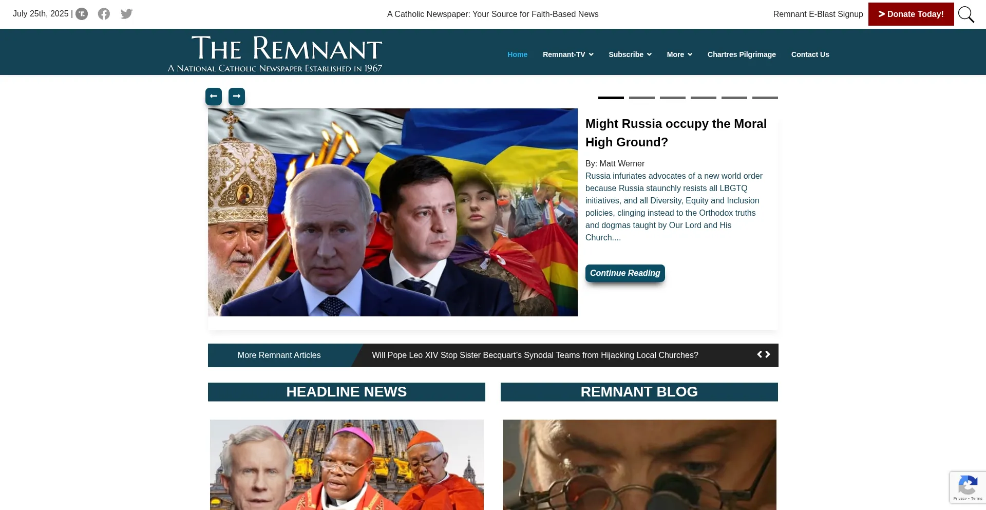 Website screenshot of Remnantnewspaper.com