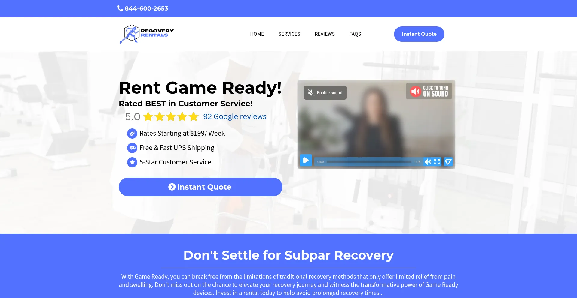 Website screenshot of Rentgameready.com
