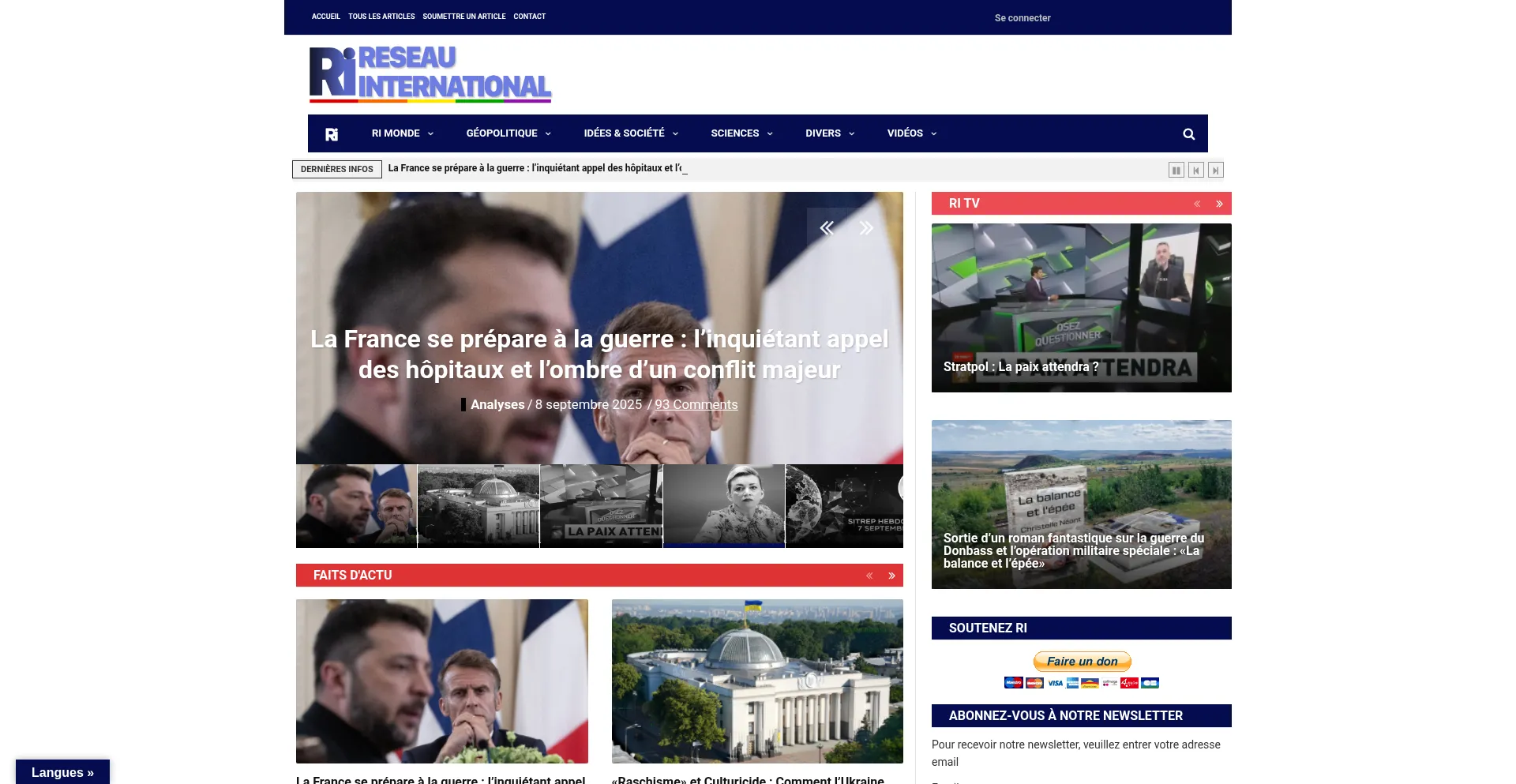 Website screenshot of Reseauinternational.net
