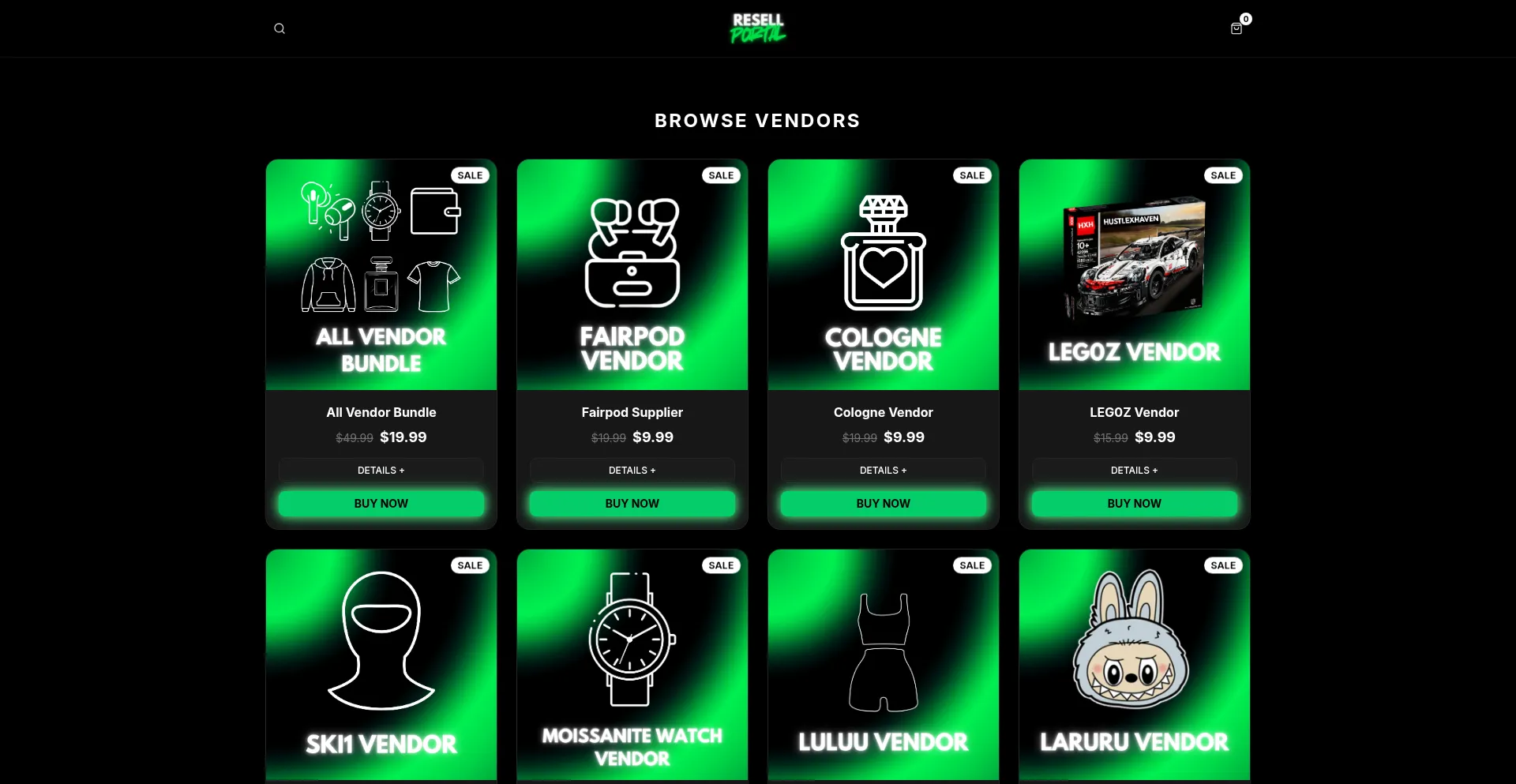 Website screenshot of Resellportal.org