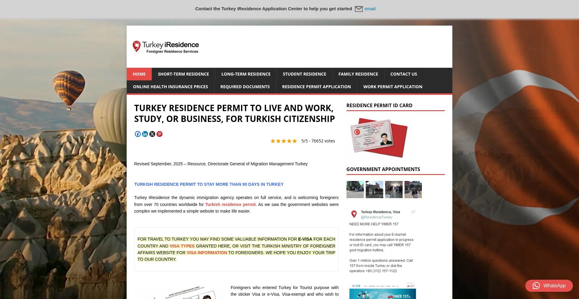 Website screenshot of Residencepermitturkey.com