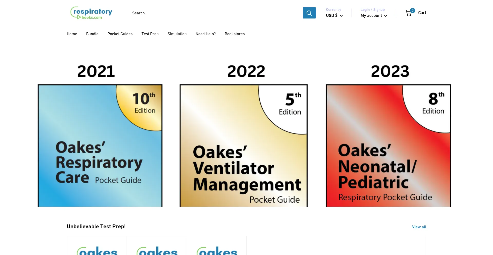 Website screenshot of Respiratorybooks.com