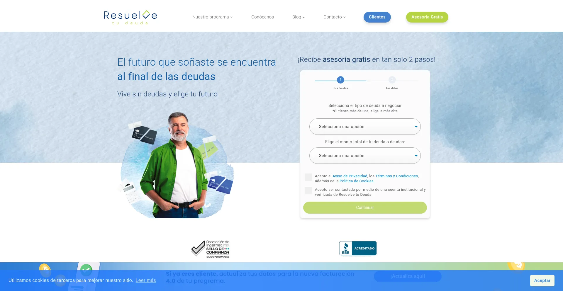 Website screenshot of Resuelvetudeuda.com