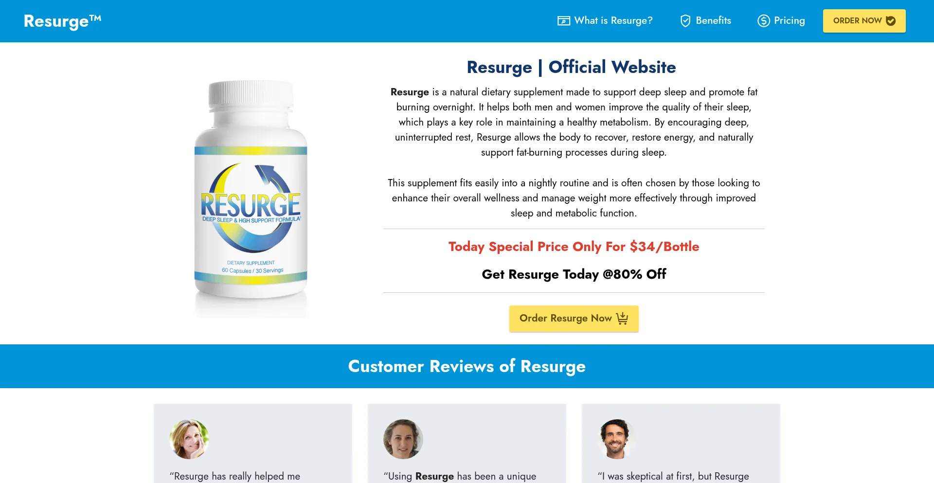 Website screenshot of Resurge.uk