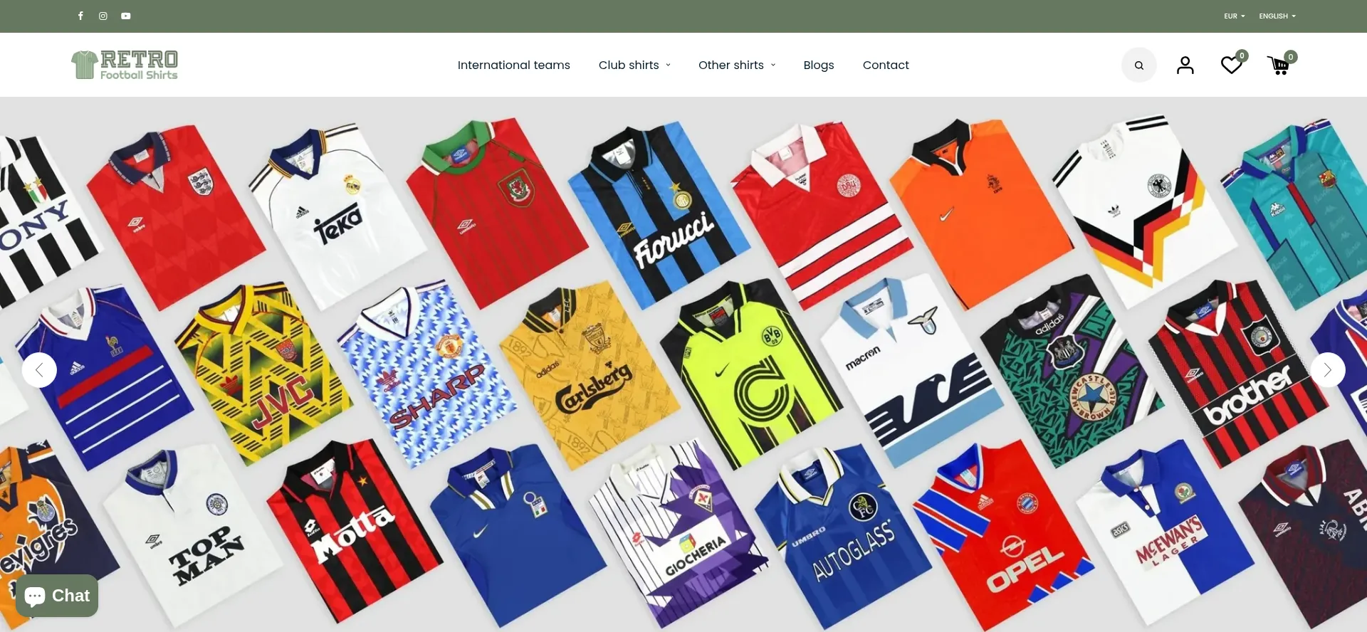 Website screenshot of Retrofootball-shirts.com