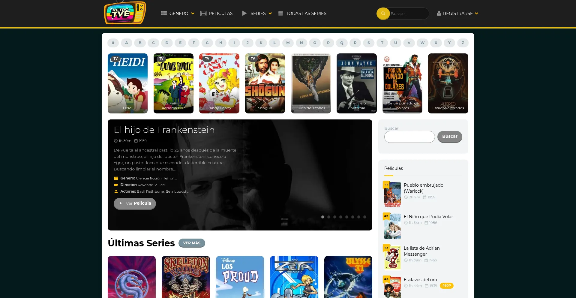 Website screenshot of Retrotve.com