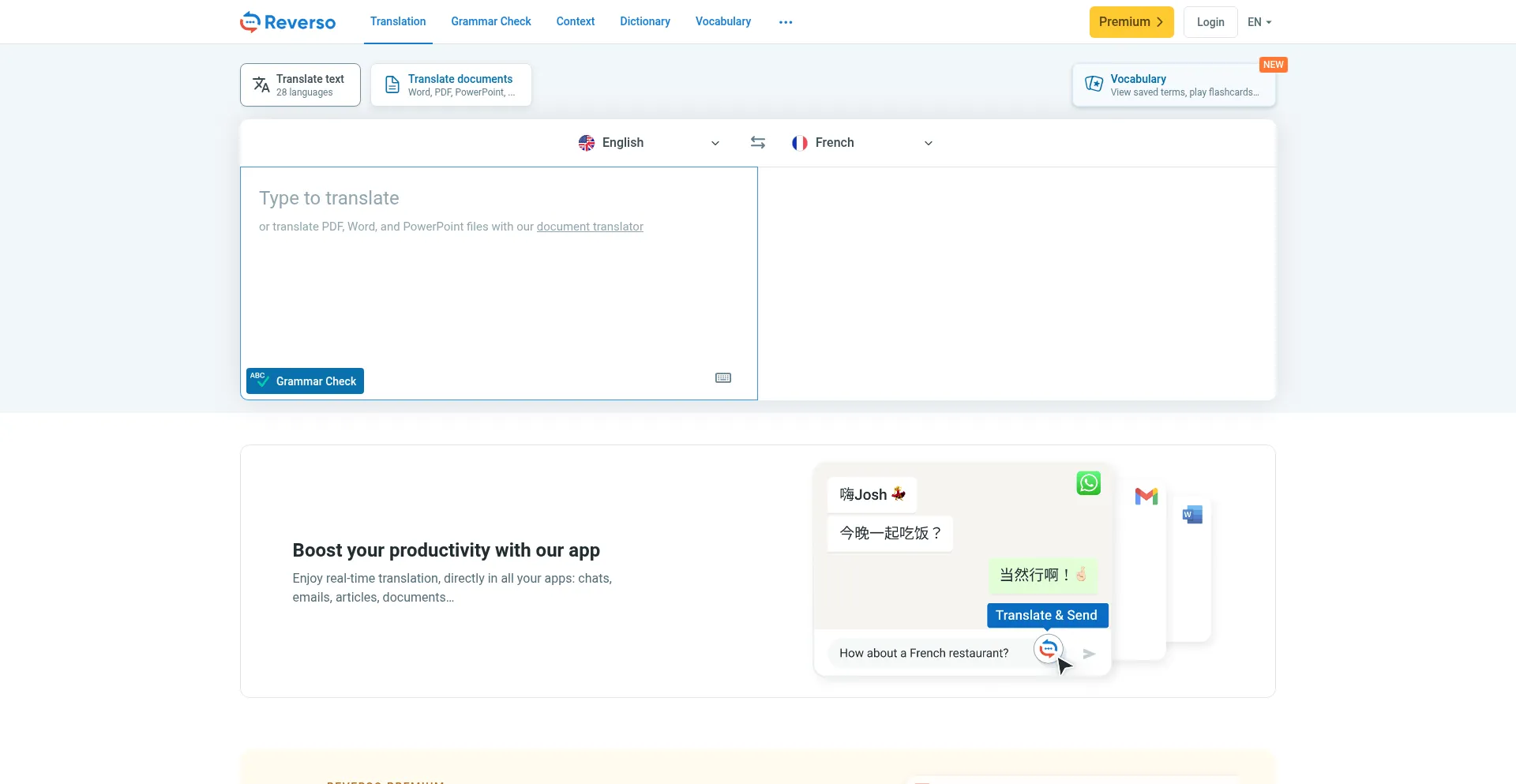 Website screenshot of Reverso.net