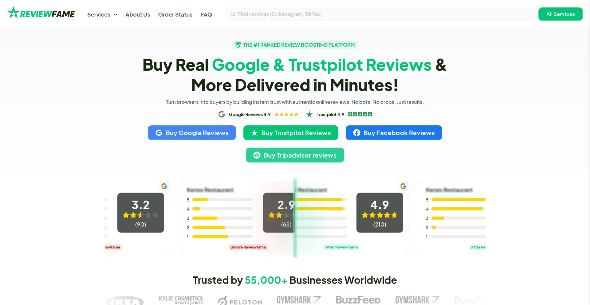 Website screenshot of Reviewfame.com