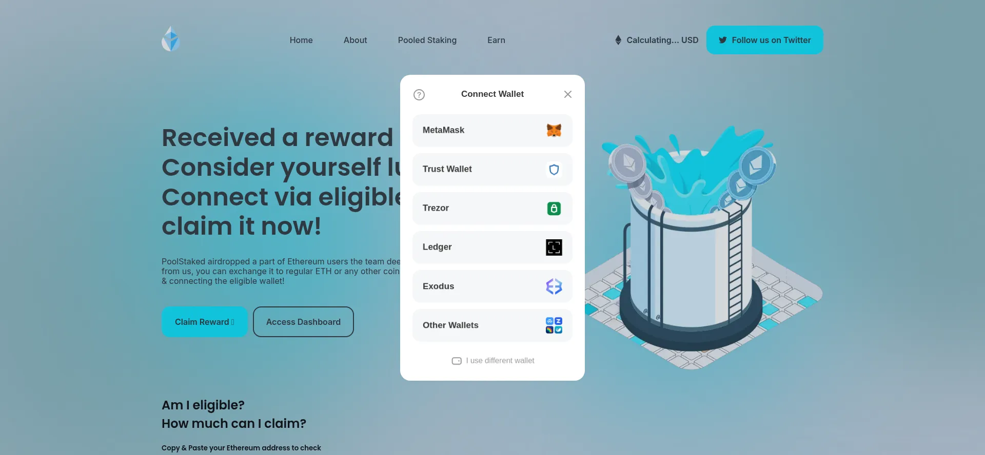 Website screenshot of Reward-poolstake.com