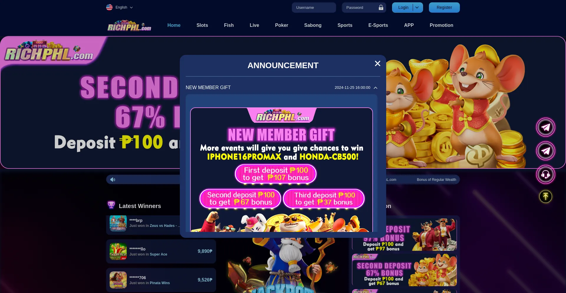 Website screenshot of Richphl89.cc