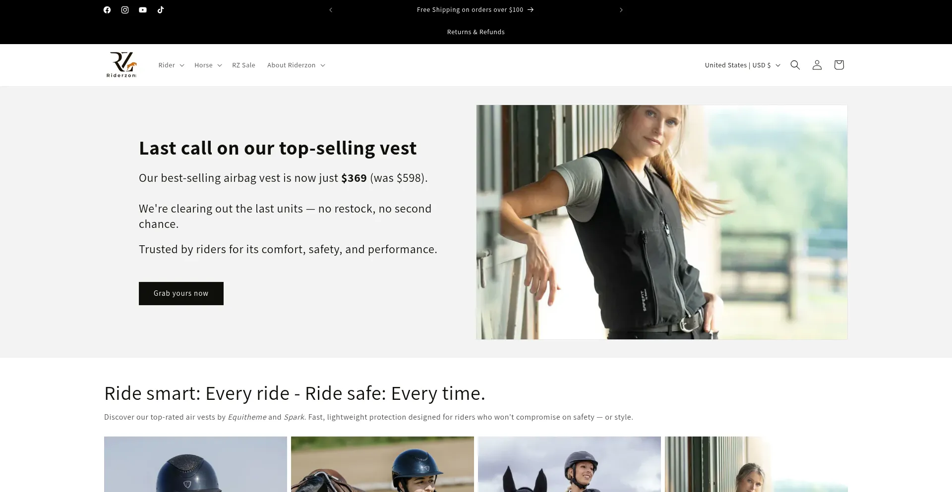 Website screenshot of Riderzon.com