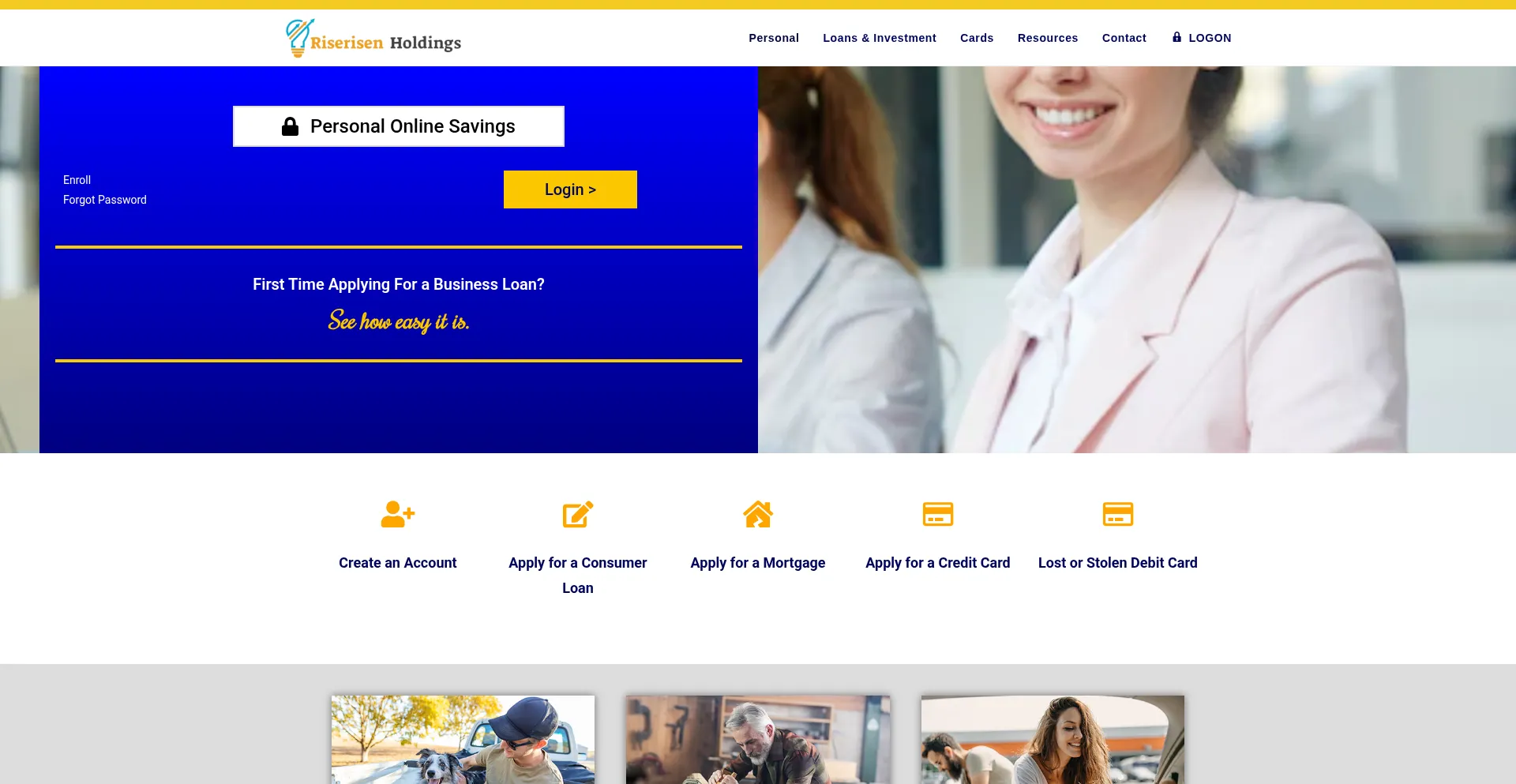 Website screenshot of Riserisenholdings.com