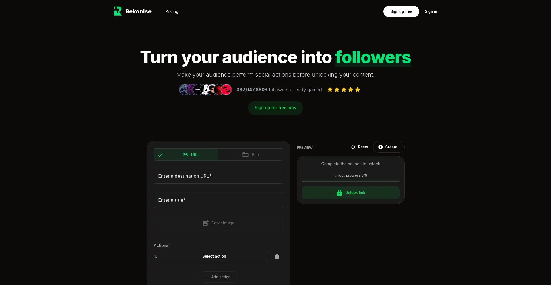 Website screenshot of Rkns.link