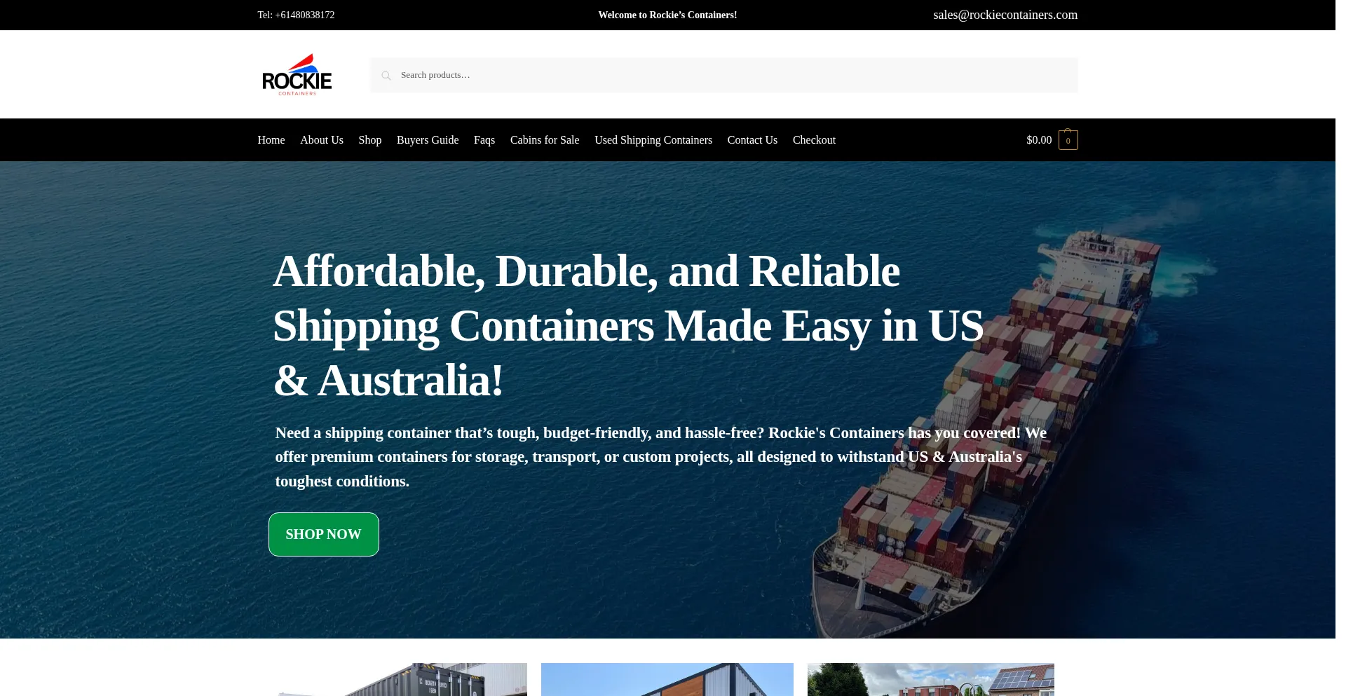 Website screenshot of Rockiecontainers.com