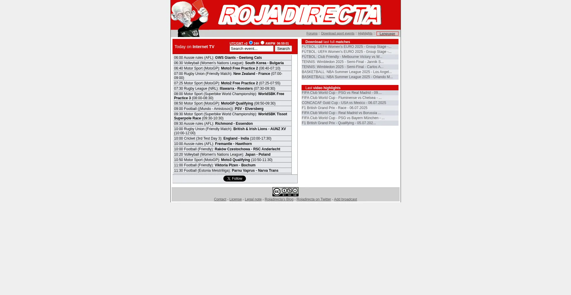 Website screenshot of Rojadirecta.eu
