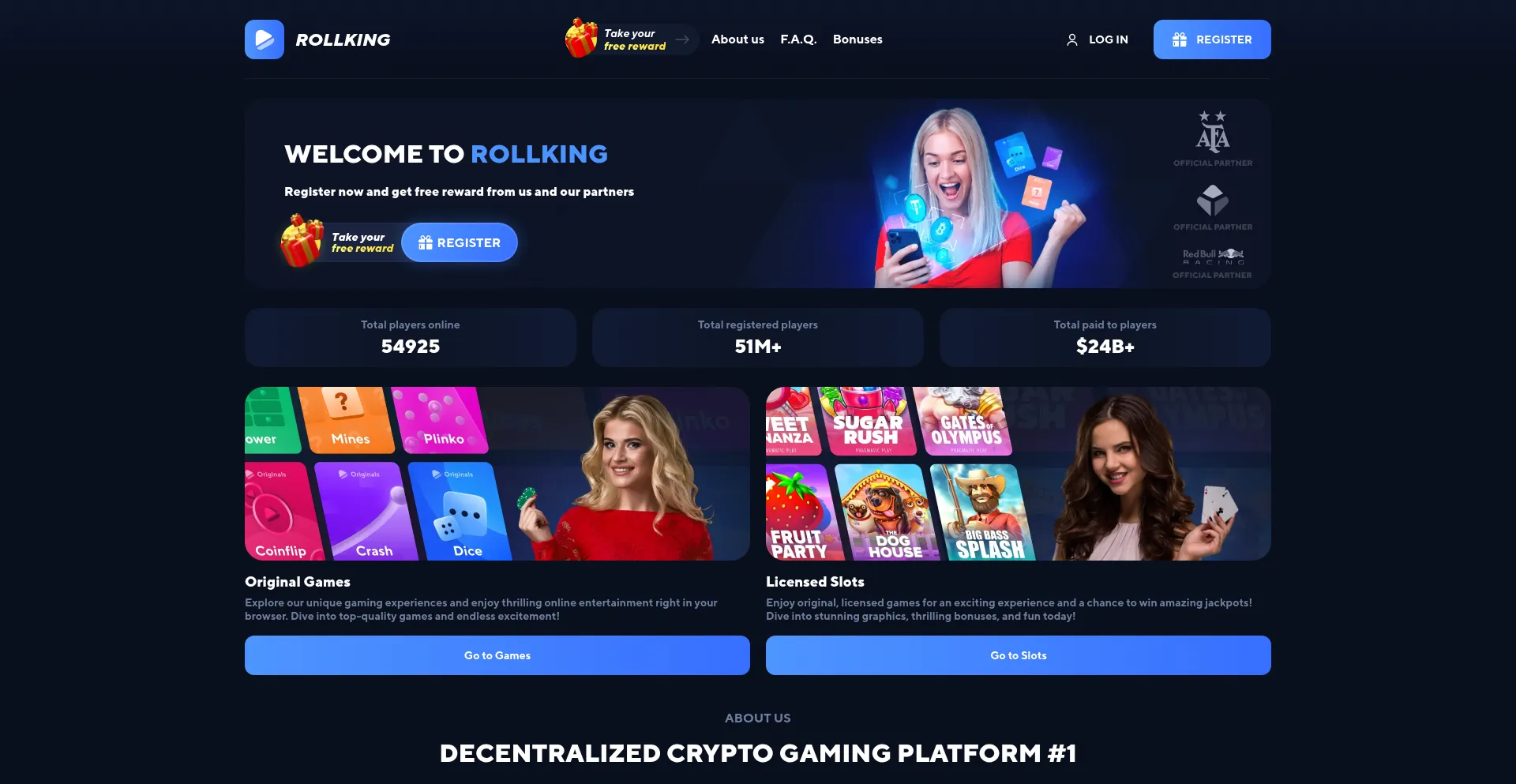Website screenshot of Rollking.bet