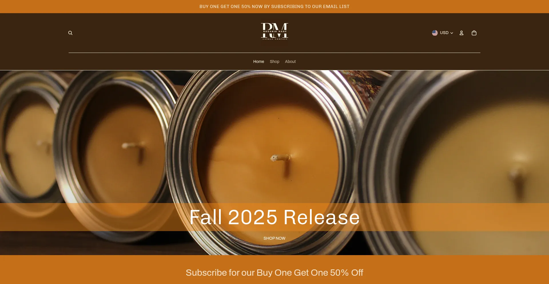 Website screenshot of Rosariomadecandleco.com