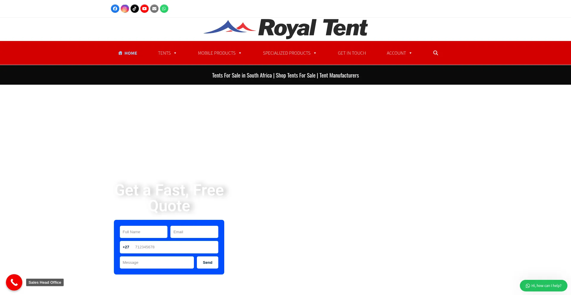 Website screenshot of Royaltent.co.za
