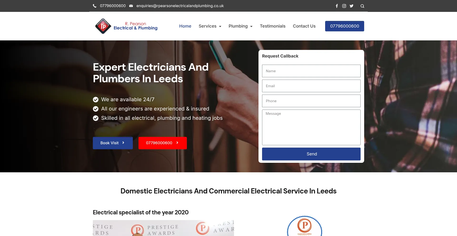 Website screenshot of Rpearsonelectrical.co.uk