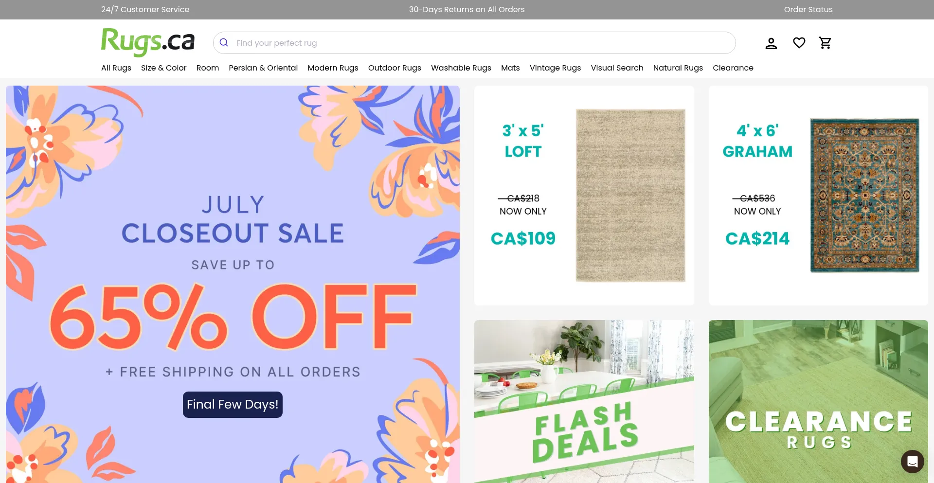 Website screenshot of Rugs.ca