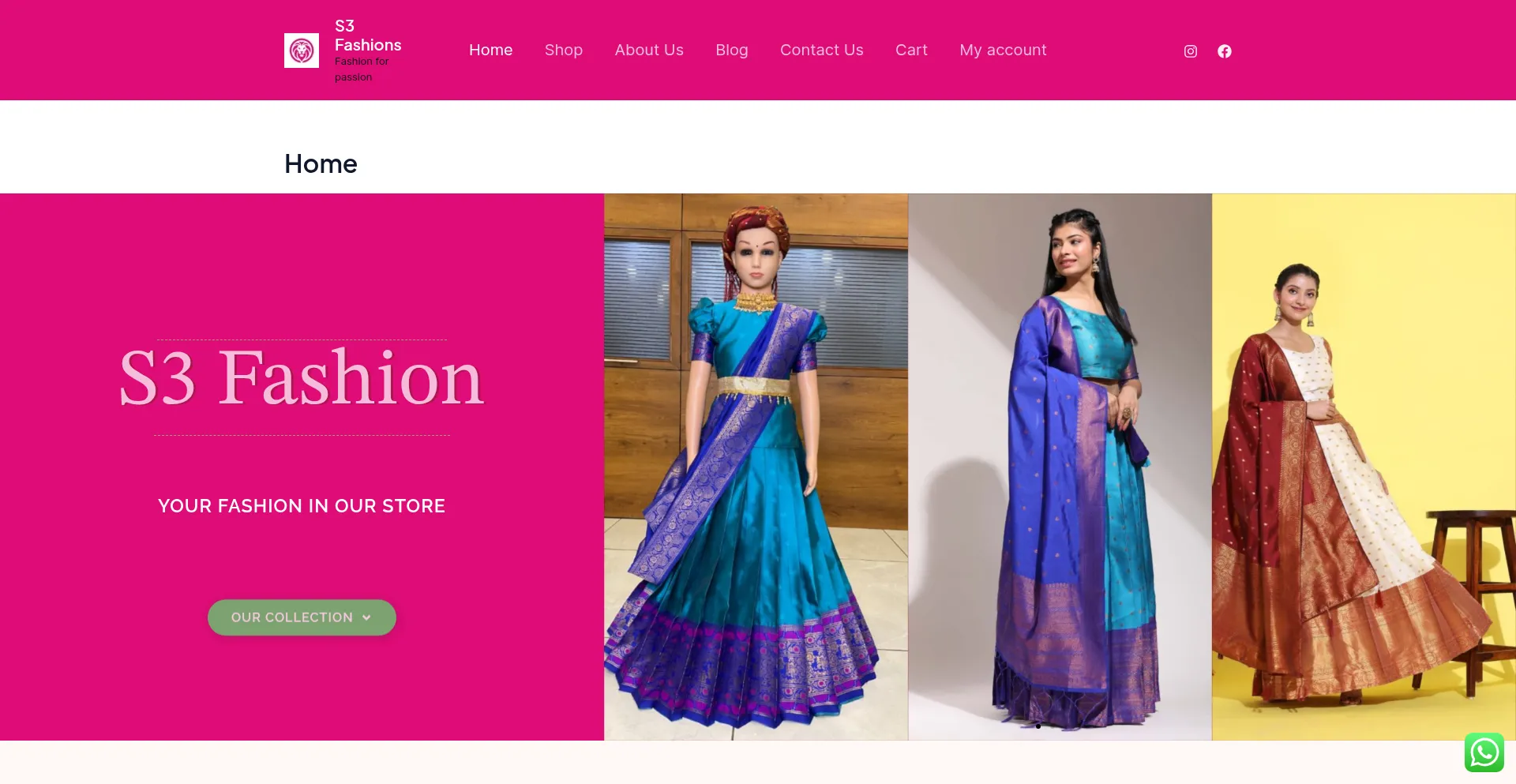 Website screenshot of S3fashions2020.com