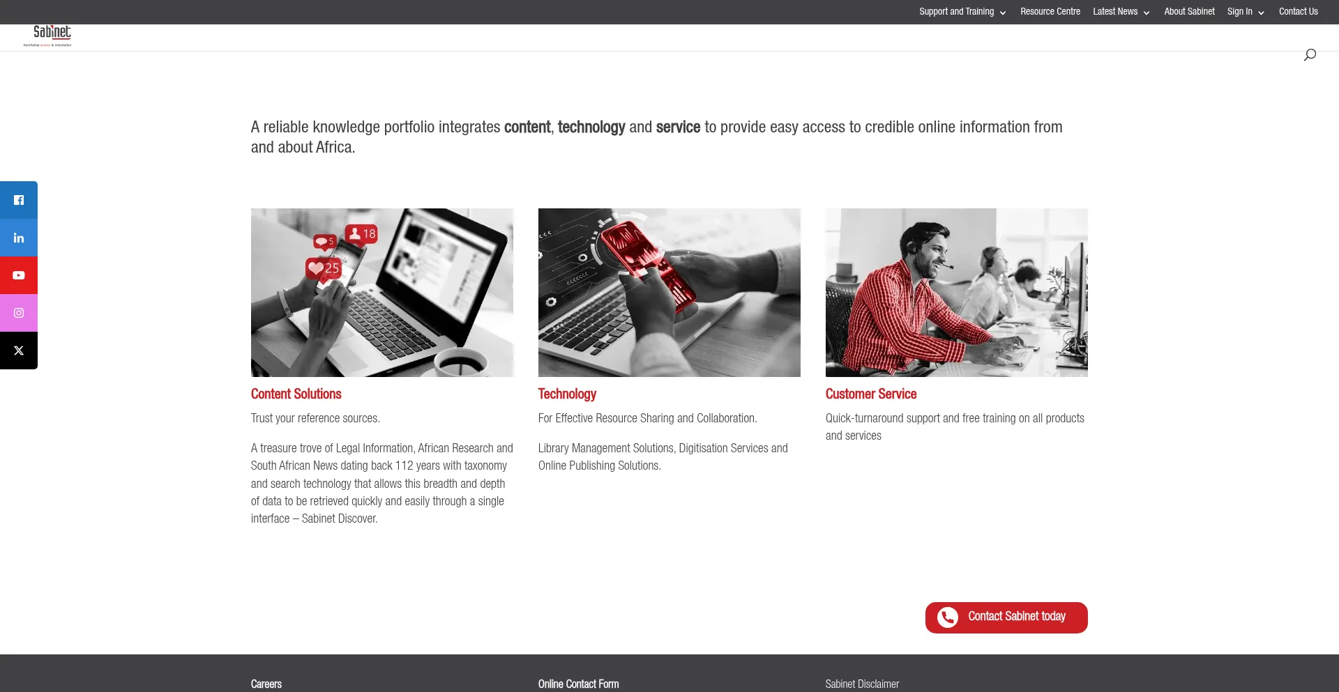 Website screenshot of Sabinet.com