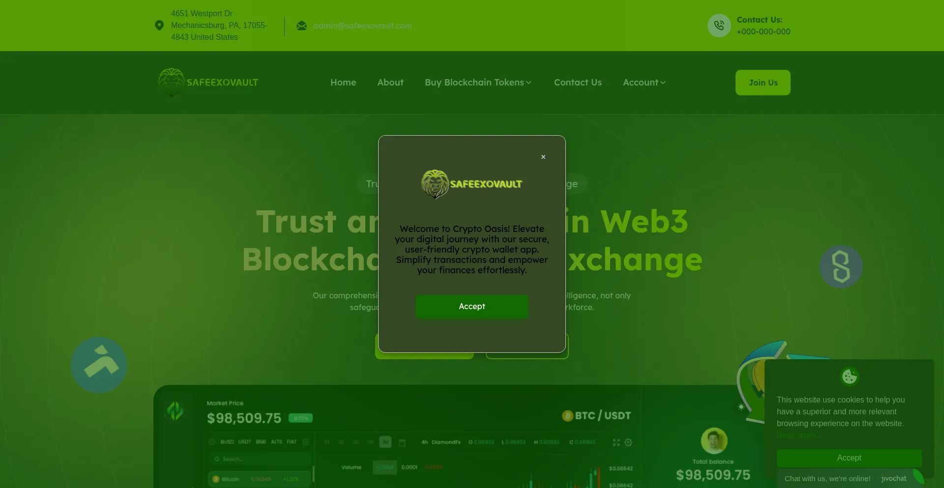 Website screenshot of Safeexovault.com