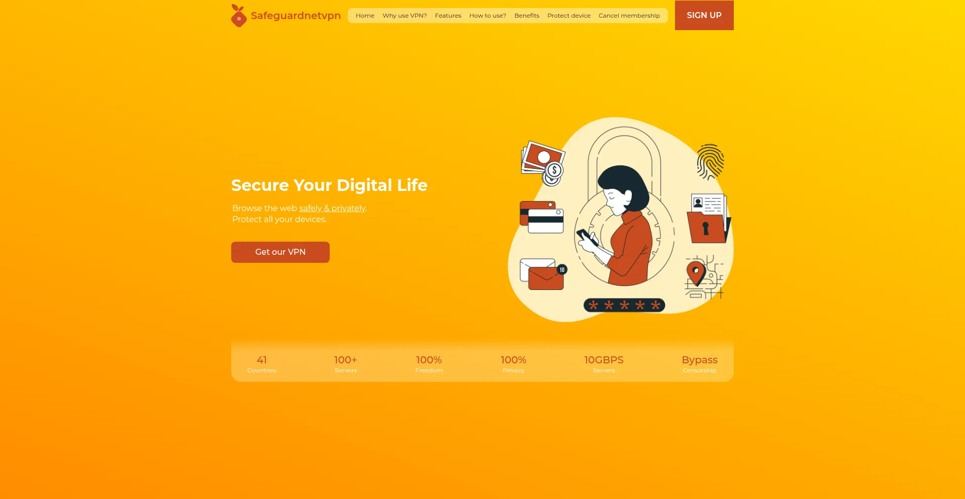 Website screenshot of Safeguardnetvpn.com