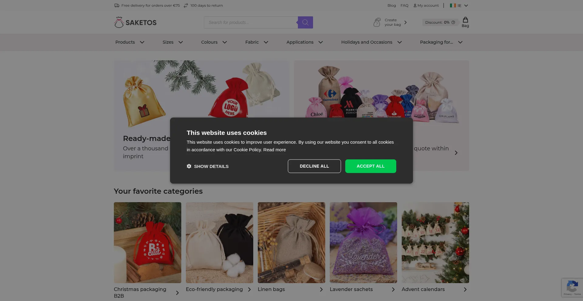 Website screenshot of Saketos.com