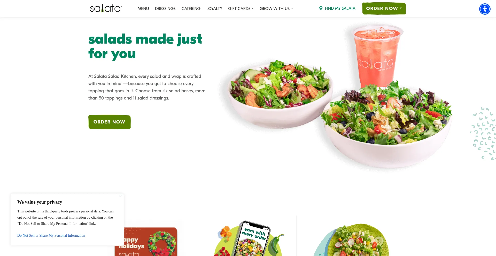Website screenshot of Salata.com