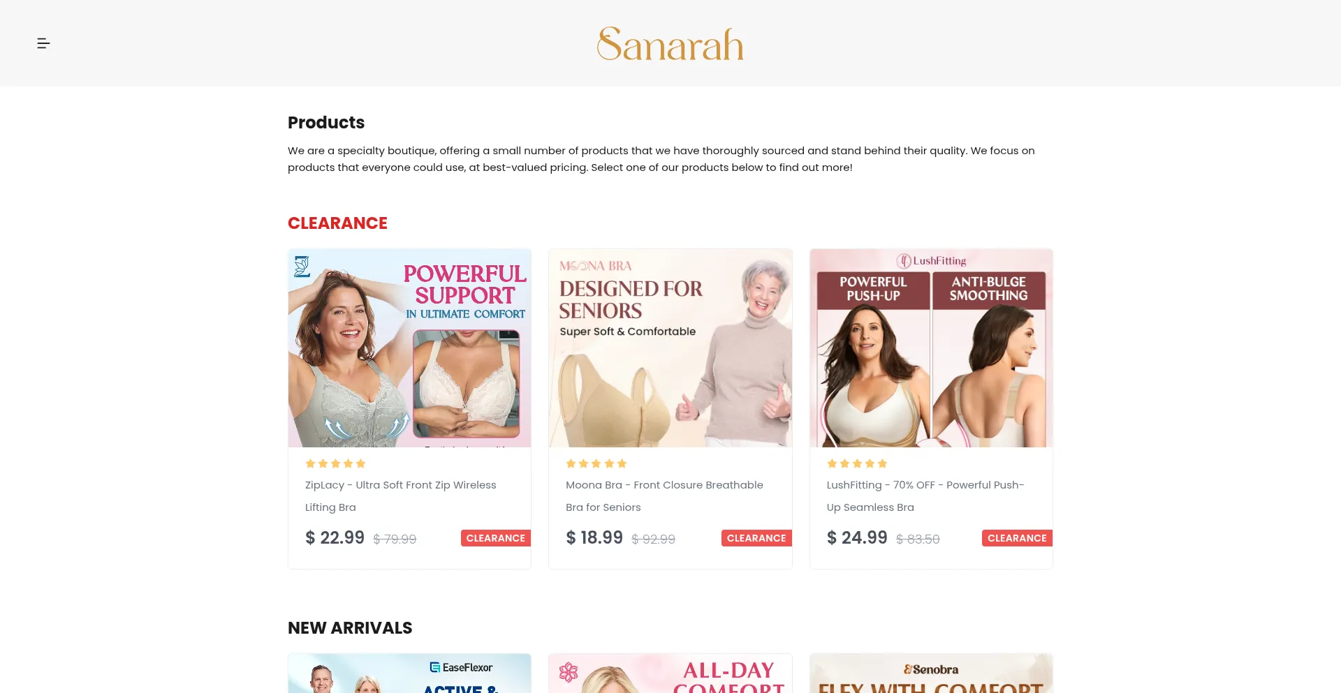 Website screenshot of Sanarah.com