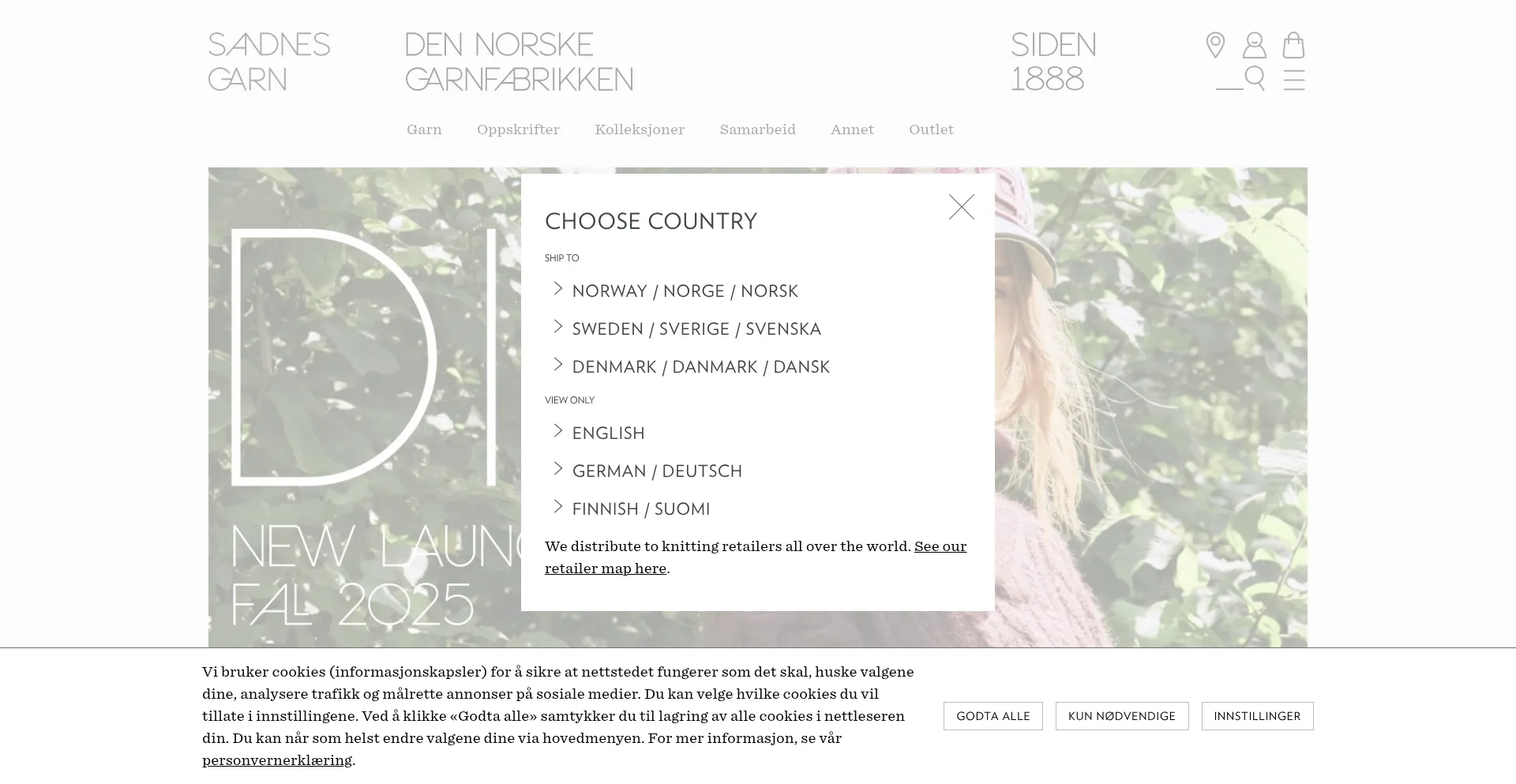 Website screenshot of Sandnesgarn.no