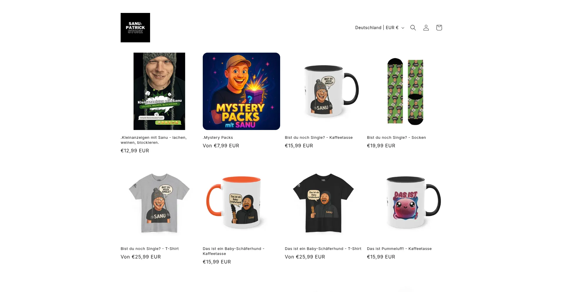 Website screenshot of Sanu-patrickstone.myshopify.com