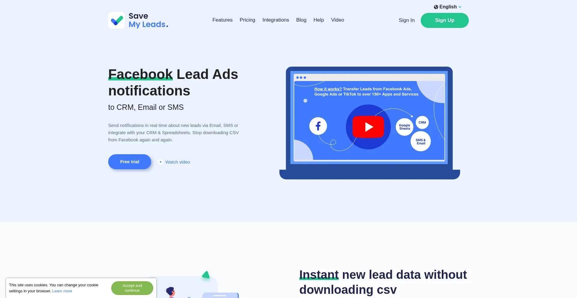 Website screenshot of Savemyleads.com