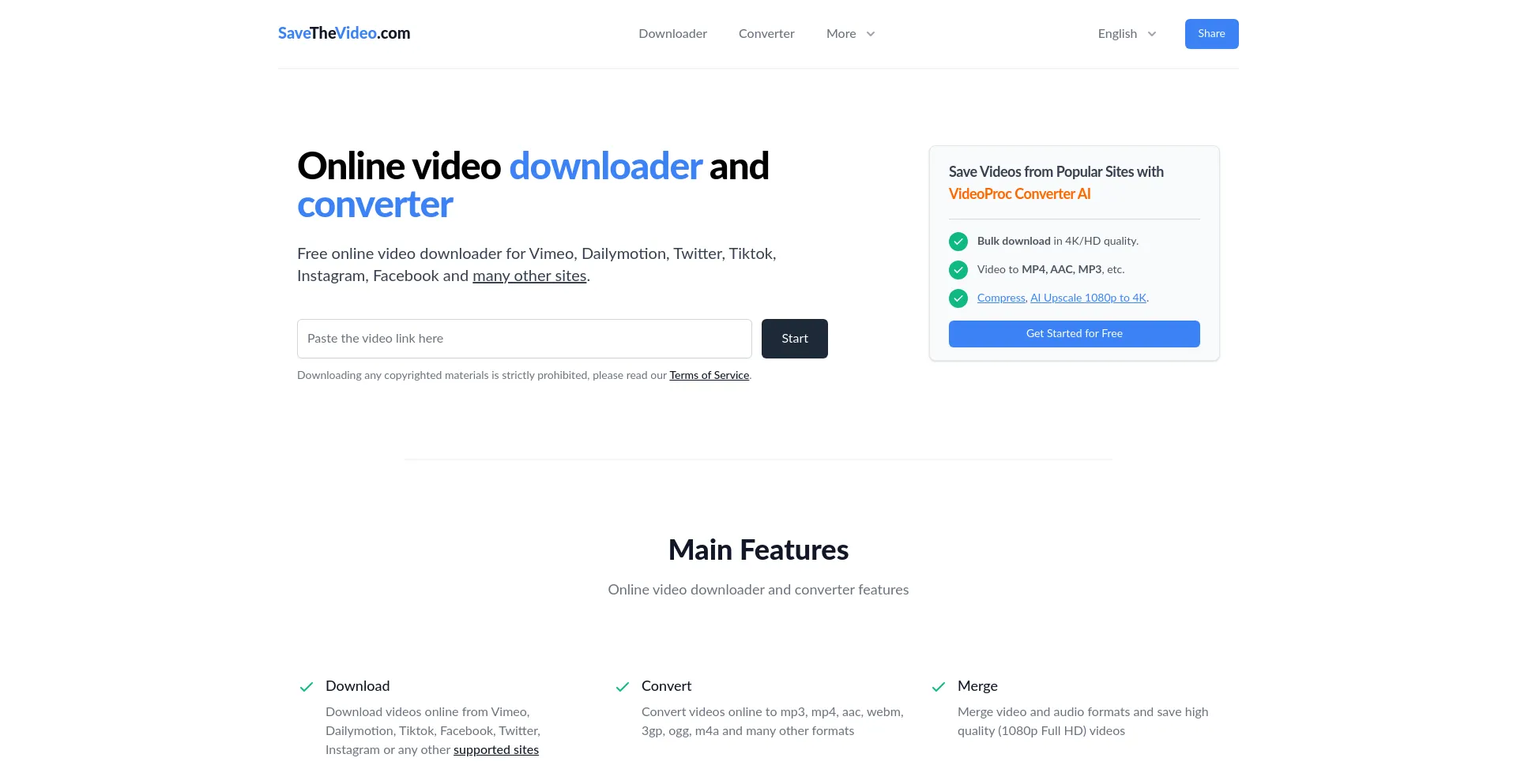 Website screenshot of Savethevideo.com