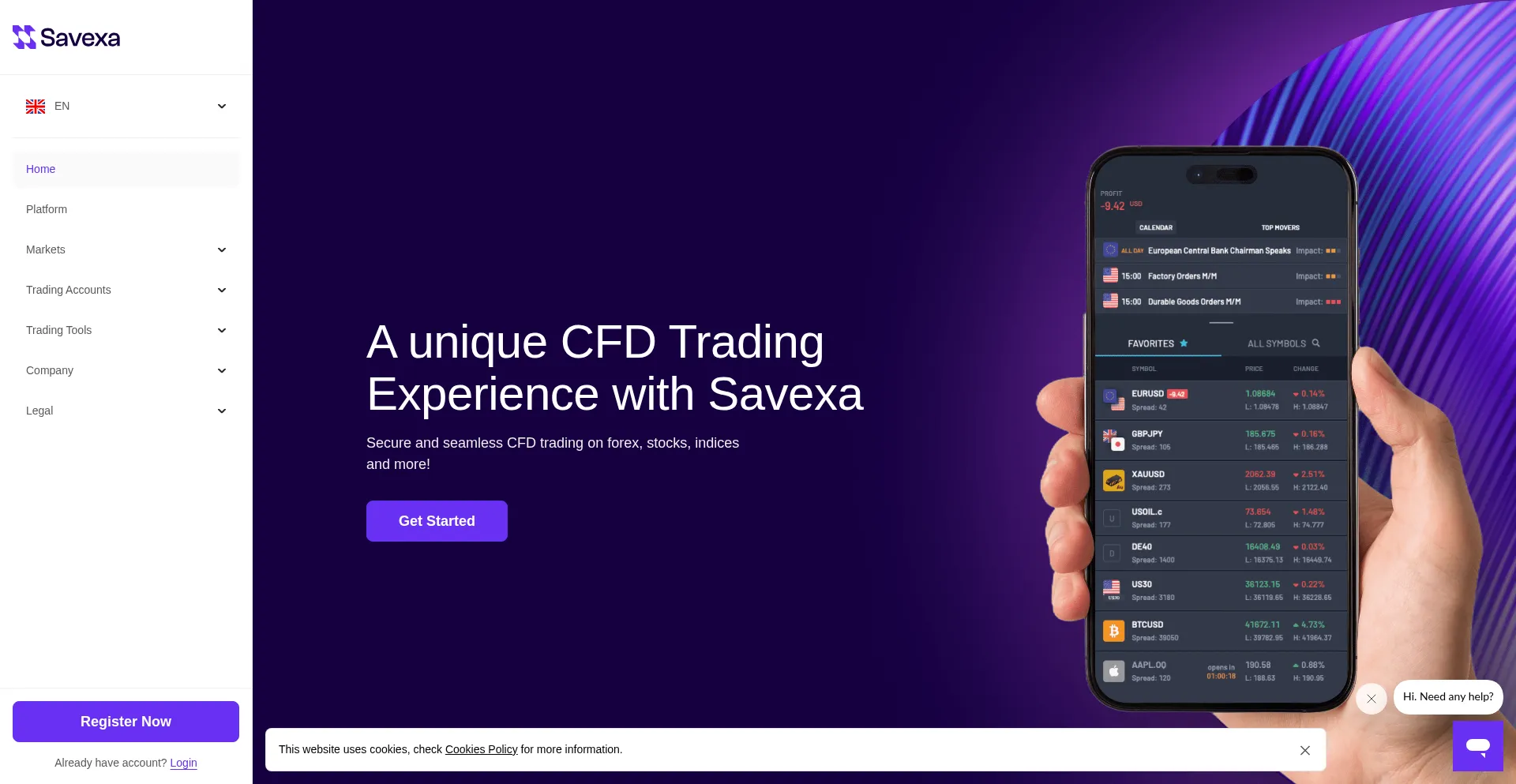 Website screenshot of Savexa.com