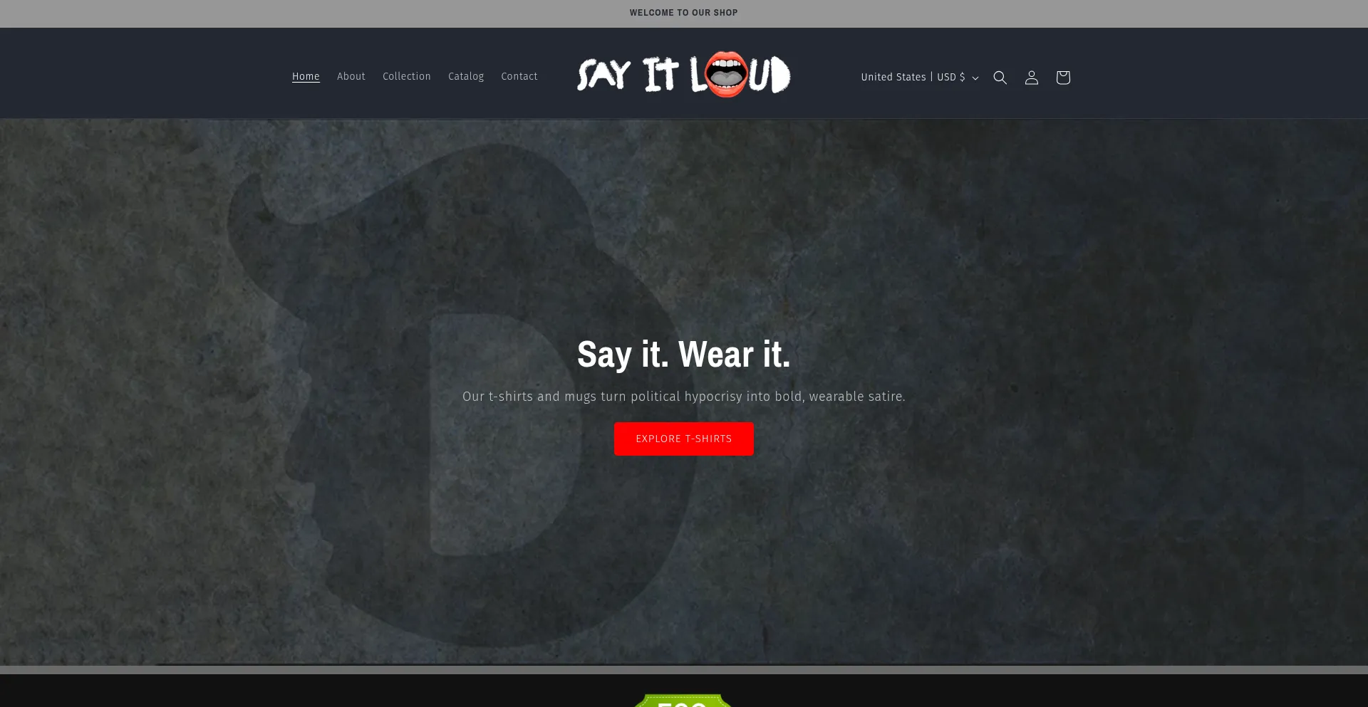 Website screenshot of Sayitloudtees.shop