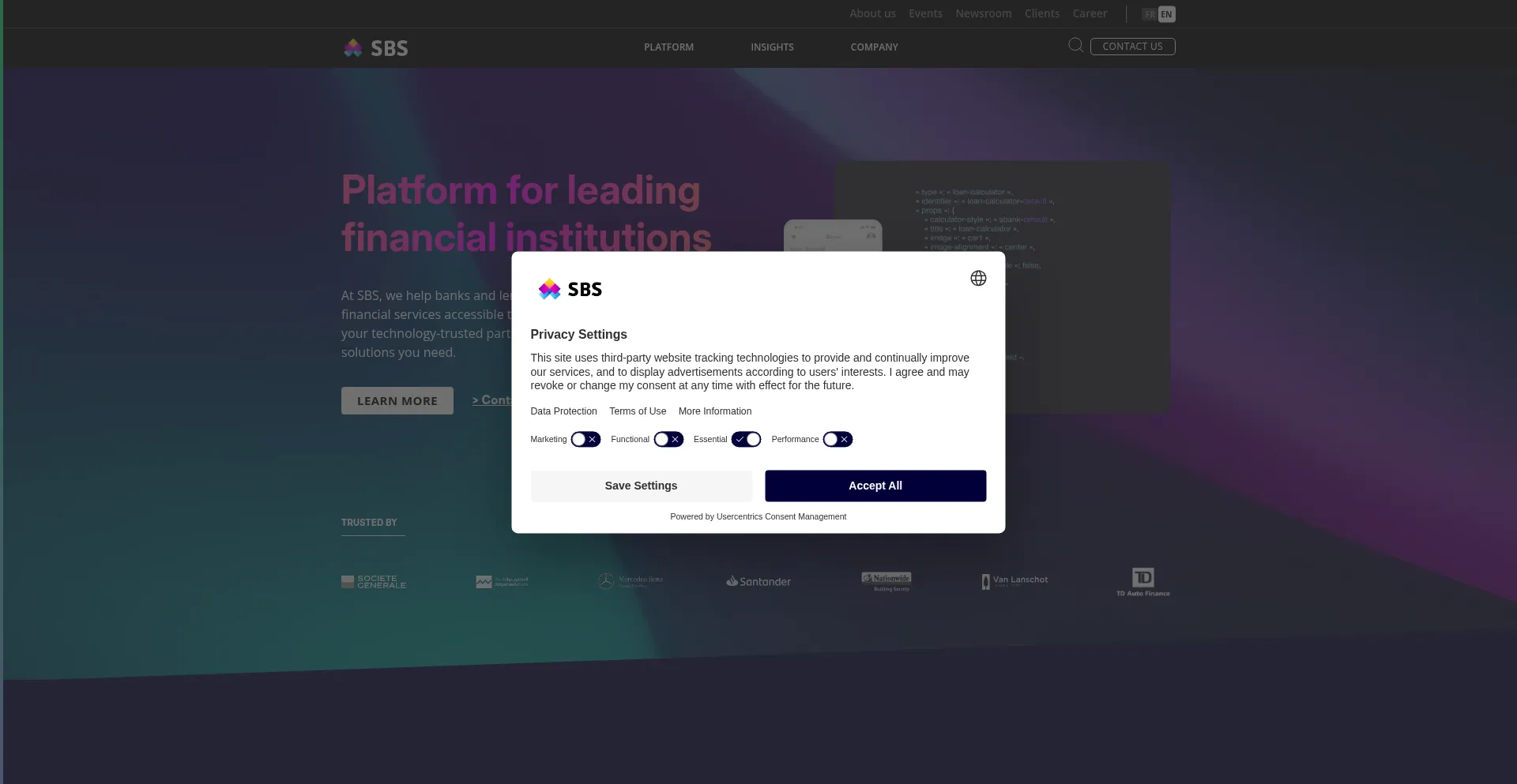 Website screenshot of Sbs-software.com