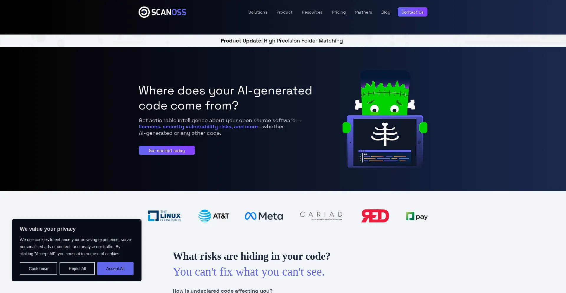 Website screenshot of Scanoss.com