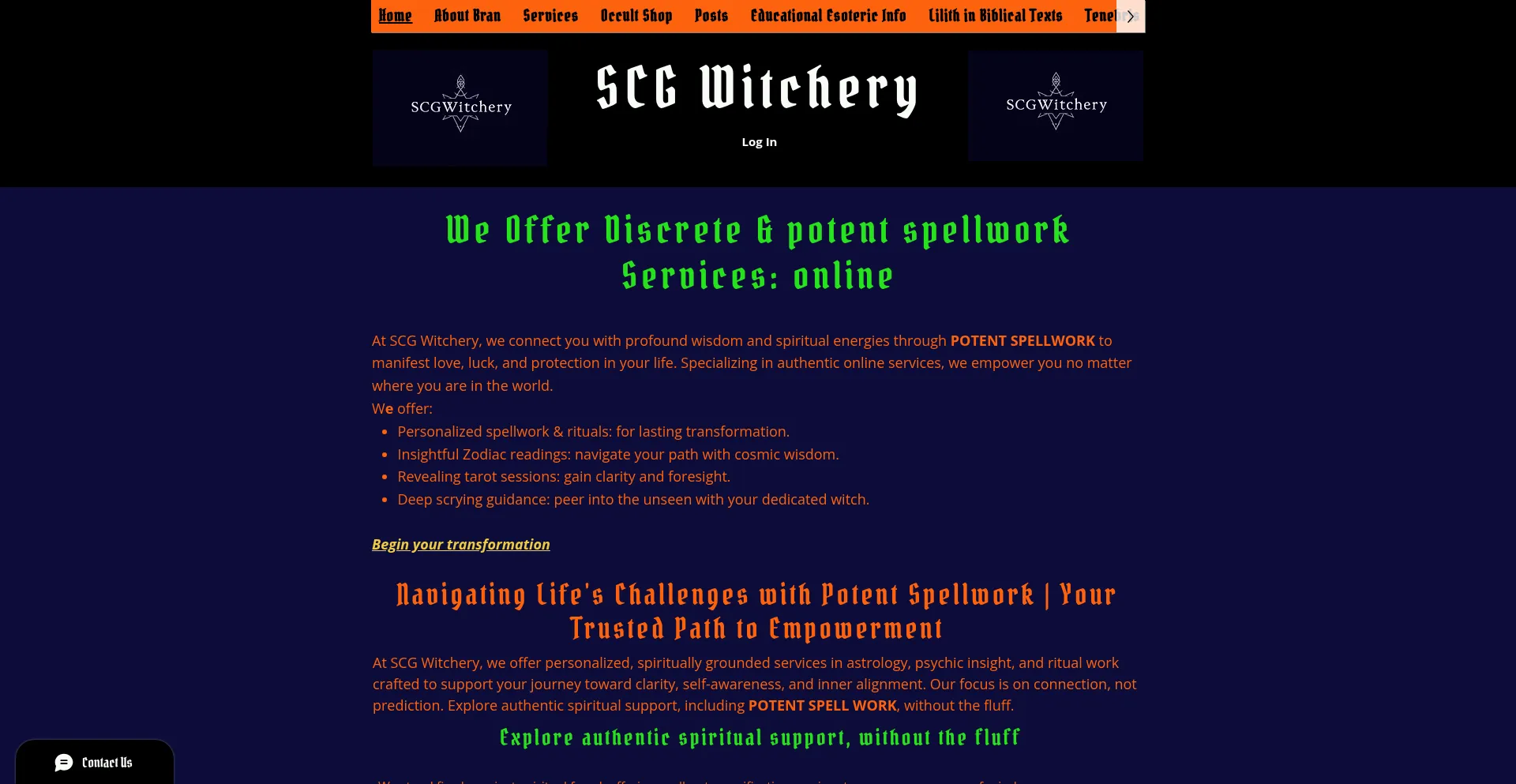 Website screenshot of Scgwitchery.com