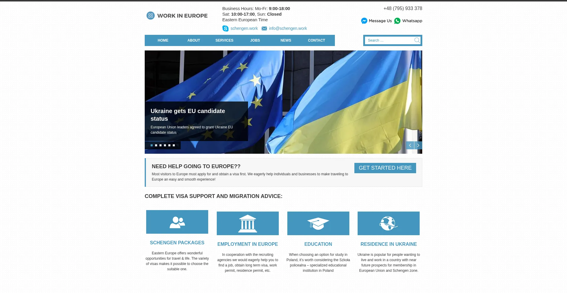 Website screenshot of Schengen.work