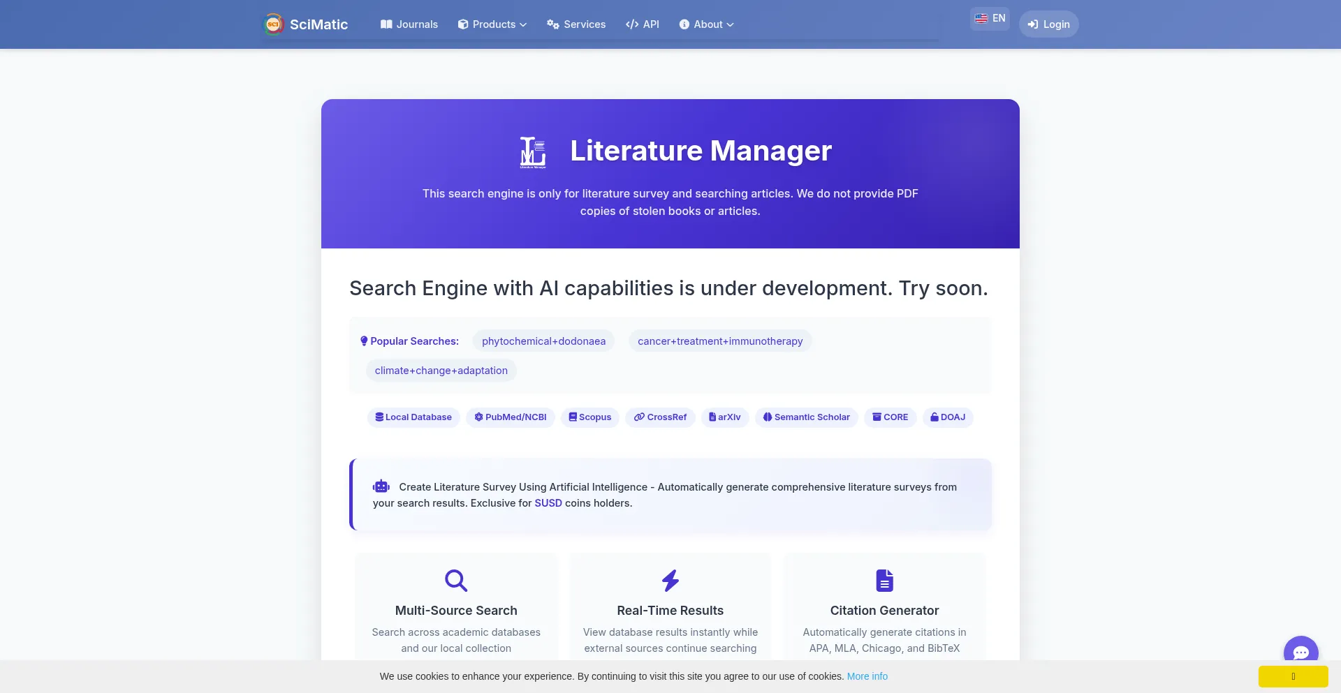 Website screenshot of Scimatic.org