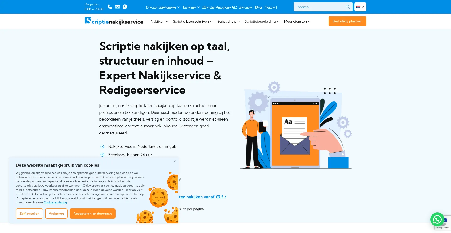 Website screenshot of Scriptienakijkservice.nl